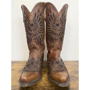 Cavender's Women's Chocolate w/ Black Crystal Inlay Snip Toe‎ Cowboy Boots 8 B